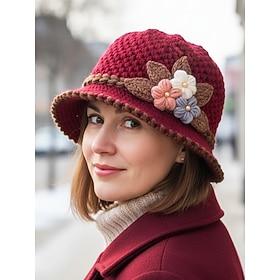 Women's Knitted Yarn Beanie Hat – Soft Woolen Material, Multiple Colors, 3D Flower Embellishment, Fleece Lining for Warmth, Perfect for Christmas and Winter Ou