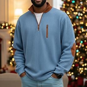 Men's Corduroy Shirt Tee Top Long Sleeve Shirt Long Sleeve Zip Fall Winter Color Block Daily Textured Casual Zip Up Oversized Loose Outdoor Street Causal Light