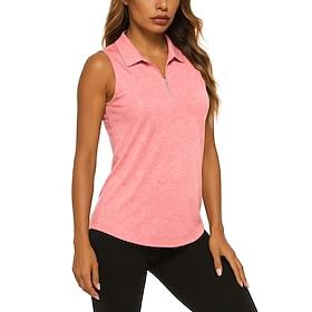 Women's Solid Colored Sport Shirt Golf Polo Shirt Tennis Shirt Sleeveless Zipper High Elasticity Moisture Wicking Breathable Tennis Golf Pickleball Turndown Zi
