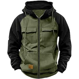 Men's Hoodie Full Zip Hoodie Tactical Hoodie Wine Red Black Pink Army Green Blue Hooded Plain Tactical Sports Outdoor Daily Streetwear Cool Casual Winter Spri