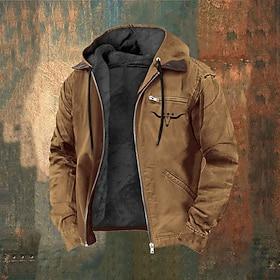 Men's Full Zip Hoodie Fleece Jacket Fleece Hoodie Army Green Navy Blue Brown Dark Gray Hooded Cow Zipper Pocket Casual Daily Going out Polyester Streetwear Ret