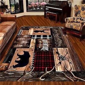 Area Rug American Farmhouse Style Carpet Rustic Vintage Bear Print Design Durable Stain Resistant Pattern for Living Room Bedroom Cabin Home Decor