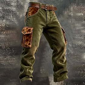 Homme Pantalons Cargo Pantalon cargo Pantalon en velours côtelé Pantalons de Travail Pantalon décontracté Taille Élastique Multi-poches Jambe Droite Bloc de Co