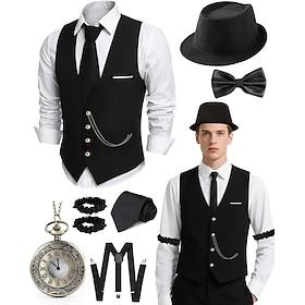 Set Retro Vintage Roaring 20s 1920s Outfits Vest Waistcoat The Great Gatsby Gentleman Fashion Fancy Dress Men's Christmas Halloween Carnival Prom Bachelorette
