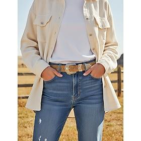 Women's Bohemian Style Faux Leather Belt – Intricate Floral Design with Metal Buckle, Perfect for Casual and Everyday Wear.