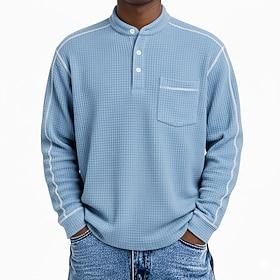 Men's Waffle T-shirt T Shirt Waffle Henley Shirt Long Sleeve Henley All Seasons Solid Color Casual Pockets Casual Home Outdoor Light Blue Light Green Red Top T