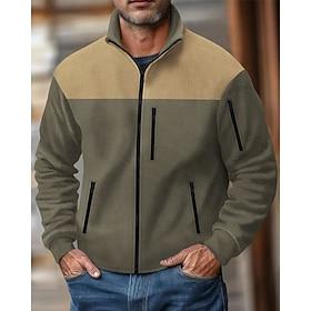 Men's Sweatshirt Zip Up Sweatshirt Zip Sweatshirt Fleece Sweatshirt Full Zip Sweatshirt Black Navy Blue Green Khaki Gray Standing Collar Color Block Zip Up Pat