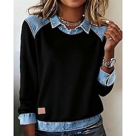 Women's Blouse Patchwork Plain Vintage Stylish Long Sleeve Shirt Collar Regular Tops Daily Holiday Going out Black Yellow Red Brown Dark Gray Fall Winter
