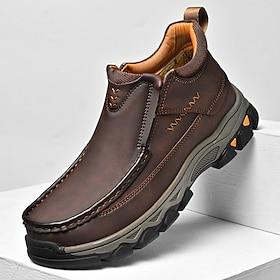 Men's Dark Brown Faux Leather Slip-on Work Shoes with Shock Absorption - Durable and Supportive Footwear for Outdoor Work and Hiking