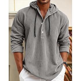 Men's Shirt Casual Shirt Corduroy Shirt Blue White Navy Blue Dark Grey Long Sleeve Plain Hooded Causal Casual Hooded Clothing Apparel Vintage Fashion Streetwea