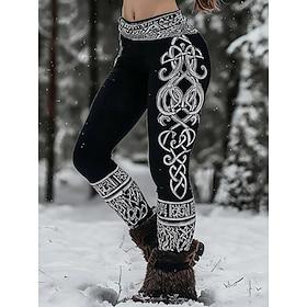 Damen Viking Boho Leggings Vintage Ethno-Stil Volleng Hochschnitt Grafisch Abstrakt 3D-Druck Schnell trocknend Atmungsaktiv Weich Dehnbar Formal Outdoor Urlaub