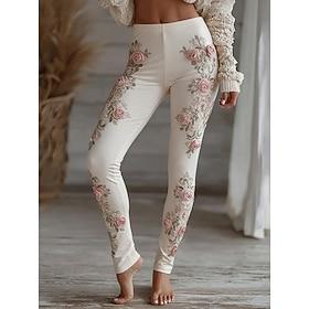 Women's Leggings Cozy Leggings Vacation Vintage Ethnic Style Full Length High Waist Floral Printing Comfortable Stretchy Casual Daily Vacation Blue White Red P