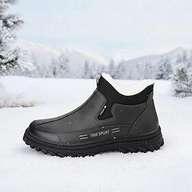 Men's Black Waterproof Slip-On Boots – Insulated Warmth with Soft Faux Fur, Perfect for Winter Wear and Casual Outings