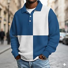 Men's Color Block Polo Rugby Polo Textured Long Sleeve Polo Shirts Lapel Sportswear Casual School Athleisure Daily Wear 3D Print Spring Fall Winter Yellow Gree