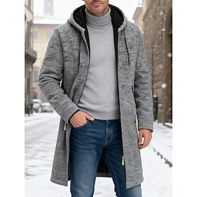 Men's Winter Coat Overcoat Long Trench Coat Trench Coat Outdoor Casual Fall Winter Polyester Thermal Warm Outerwear Clothing Apparel Classic Modern Plain Pocke