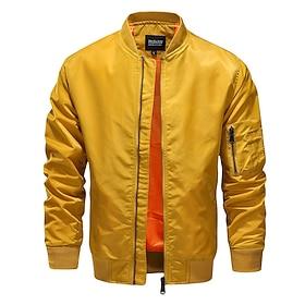 Men's Lightweight Jacket Bomber Jacket Casual Jacket Outdoor Vacation Pocket Spring Fall Plain Streetwear Stylish Standing Collar Regular Black Yellow Burgundy