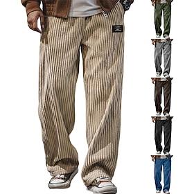 Men's Sweatpants Trousers Corduroy Pants Baggy Pants Straight Leg Sweatpants Drawstring Elastic Waist Solid Color Comfort Full Length Outdoor Daily Streetwear
