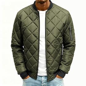 Men's Winter Jacket Puffer Jacket Quilted Jacket Padded Pocket Polyster Outdoor Casual Daily Regular Fashion Streetwear Casual Thermal Warm Winter Solid Color