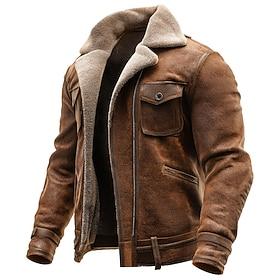 Men's Winter Coat Faux Suede Jacket Fleece Jacket Casual Jacket Outdoor Casual Thermal Warm Pocket Full Zip Fall Winter Fall  Winter Solid Color Vintage Street