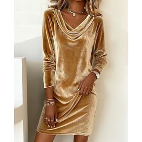 Women's Midi Dress Sheath Dress Bodycon Dress Party Birthday Cocktail Daily Regular Fit Plain Long Sleeve Crew Neck Blue Silver Wine Red Black Fall Winter