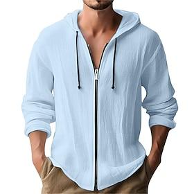Men's Shirt Summer Shirt Casual Shirt Beach Shirt Dark Brown Black White Navy Blue Sky Blue Long Sleeve Plain Hooded Vacation Casual Zip Up Clothing Apparel Fa
