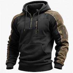Men's Quarter Zip Hoodie Tactical Hoodie Black Hooded Plain Zipper Sports  Outdoor Casual Daily Streetwear Cool Sportswear Fall Spring   Fall Clothing Apparel
