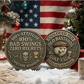 Over Par Old Bastards Golf Coin, Funny Golf Challenge Coin for Men with Whiskey Design, Lifetime Golfs Club Member Coins, Gag Gift for Golfs Player and Lover