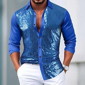 Men's Shirt Satin Shirt Dress Shirt Casual Shirt Button Up Shirt Prom Shirt Plain Wedding Party Blue Purple Long Sleeve Lapel Spring Fall All Seasons Clothin