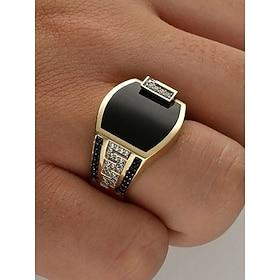 Men's Alloy Ring - Black and White Diamond Accents, Gold and Silver Colors, Stylish Design for Formal and Casual Occasions