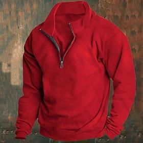 Men's Sweatshirt Polar Fleece Quarter Zip Sweatshirt Apricot Black White Wine Red Half Zip Plain Sports  Outdoor Daily Holiday Polyester Streetwear Basic Casua