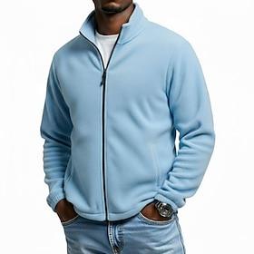 Men's Sweatshirt Zip Up Sweatshirt Fleece Sweatshirt Green Beige Gray Light Blue Standing Collar Plain Sports Outdoor Casual Daily Streetwear Basic Casual Fal