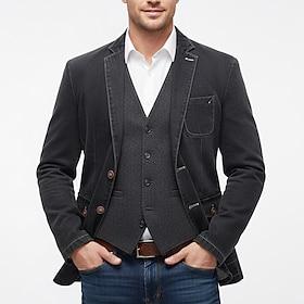 Men's Denim Blazer Jacket Notch Collar Retro Vintage Outdoor Casual Solid Colored Black Grey Tailored Fit Single Breasted Two-buttons