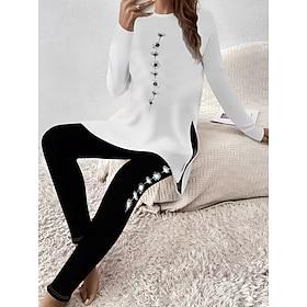 Women's T Shirt Pants Sets Long Sleeve Crew Neck Round Neck Floral Graphic Print Elegant Vacation Fashion Casual Daily Casual Daily Black White Summer Regular