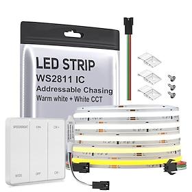 DC24V  COB CCT IC Addressable LED Strip FCOB CCT WS2811 IC Chasing High Density Tunable 3000K-6000K CRI 90 IP30 LED Tape for Indoor DIY Decoration (Optional SP