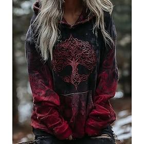 Women's Pullover Hoodie Sweatshirt Graphic Animal Tribal Punk Vintage Metallic Long Sleeve Hooded Regular Tops Casual Street Dailywear Blue Dark Red Orange Gre