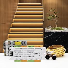 Intelligent Motion Triggered LED Stair Lighting Kit 10-24PCS 4.1ft Cuttable COB LED Strip Light for Indoor LED Stair Lights Equipped with Switch Plug Cable