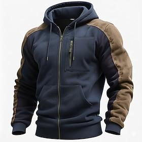 Men's Full Zip Hoodie Tactical Hoodie Black Navy Blue Hooded Plain Zipper Casual Daily Sports Outdoor Polyester Streetwear Cool Sportswear Fall Spring Fall