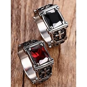 Men's Gothic Cross Ring - Alloy Material, Black and Red Gemstone Design, Vintage Style with Religious Motif, Perfect Christmas Gift for Casual and Formal Occas