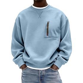Men's Sweatshirt Pullover Light Green Gray Light Blue Crew Neck Plain Patchwork Pocket Sports  Outdoor Casual Daily Streetwear Cool Sportswear Spring   Fall Cl