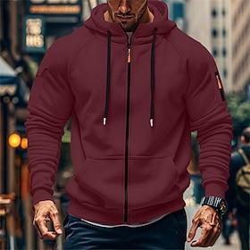 Men's Hoodie Full Zip Hoodie Zip Up Hoodie Blue Black White Army Green Burgundy Hooded Plain Zip Up Pocket Sports Outdoor Casual Daily Streetwear Designer Bas