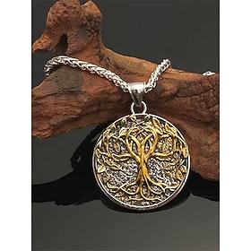 Men's Viking Tree of Life Pendant Necklace - Alloy Material, Vintage Gold and Silver Design, Nordic-Inspired, Perfect Gift for Nature Lovers, Casual and Formal