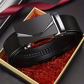 Men's Belt Automatic Buckle Quick-Release PU Leather Alloy Fashion Durable Adjustable Plain Silver Gold Outdoor Daily Waist Belt