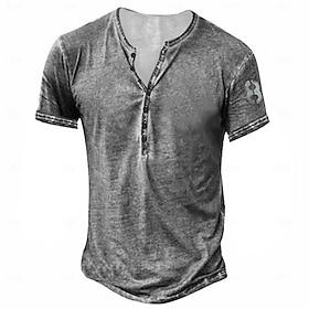 Men's Button T Shirt Henley Shirt Tee Short Sleeve Shirt Short Sleeve Henley Summer Fashion Designer Fashion Vacation Street Going out Dark Brown Dark Gray Gre