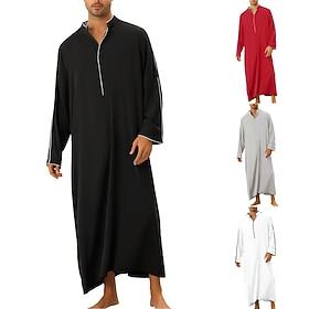 Men's Loungewear Nightgown Nightshirt Plain Stylish Comfort Home Daily Polyester Soft Breathable Stand Collar Long Sleeve Spring Fall Black White
