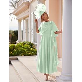 A-Line Dress Ankle Length Party Dress Cocktail Dress Wedding Guest Dress Mother of the Bride Dress Short Sleeve Bateau Neck Elegant Formal Stretch Chiffon with