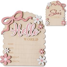 Baby Announcement Sign, Hello World Newborn Sign for Hospital, She's Here Card, Baby Announcements Ideas, Newborn Photography Props Double-Sided