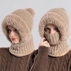 Knitted Thickened with Fleece Scarf Mask Warm Hat 3 in 1 Beanie Hat with Scarf and Mask, 2026 Winter Face Mask, Knitted Hats Face Hooded Scarf Ski Masks