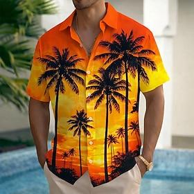 Men's Coconut Tree Landscape Tropical Plants Summer Hawaiian Shirt Button Up Shirt Aloha Shirt Short Sleeve Hawaiian Casual Vacation Summer Spring Turndown 3D