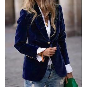 Women's Blazer Velvet Blazer Comfortable Buttons Fashion Plain Outdoor Formal Regular Turndown Regular Fit Long Sleeve Outerwear Blue Black Red Fall Winter