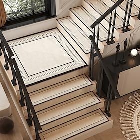 American Style Stair Tread Mats, Self-Adhesive No Glue, Cream-Colored Indoor Carpet for Steps, Non-Slip, Washable, Durable Stair Mats for Home, Easy to Clean a